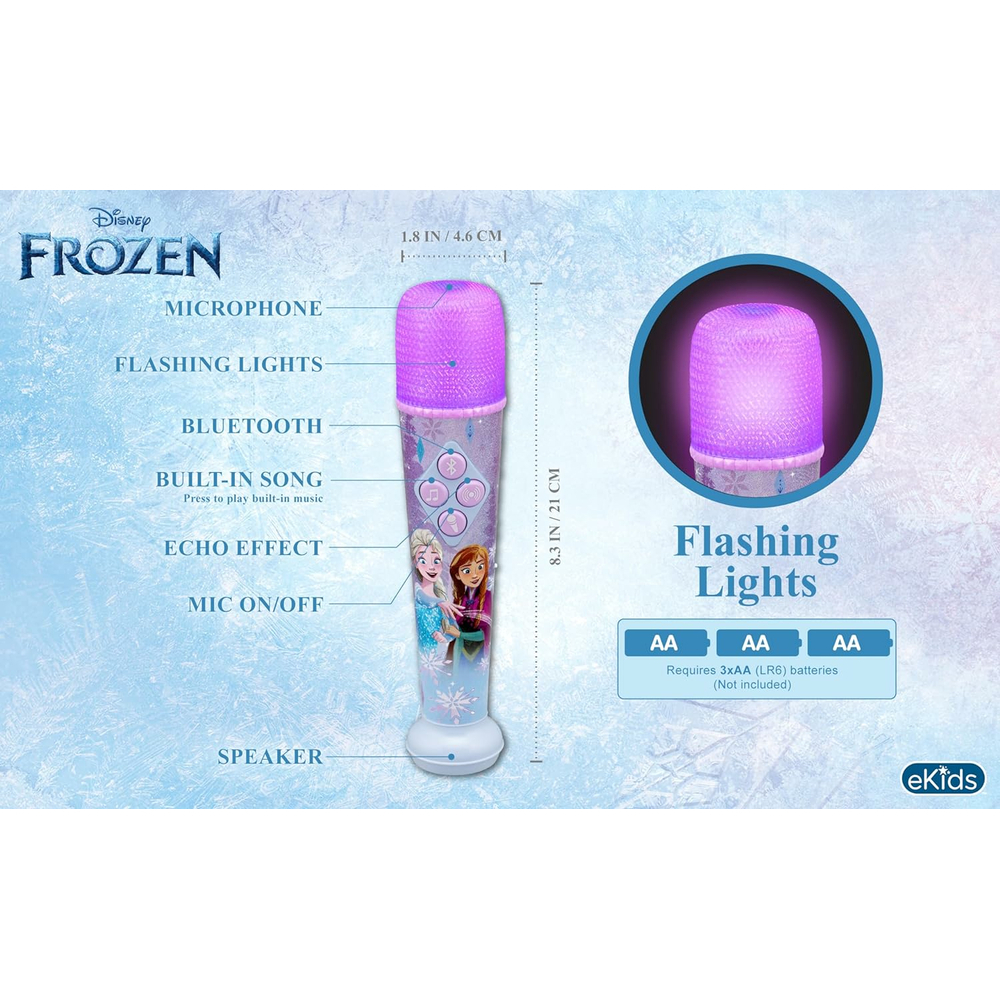 EKids Disney Frozen Karaoke Microphone for Kids, Bluetooth Microphone Includes Built-in Music and Light Show, Designed for Fans of Frozen Toys