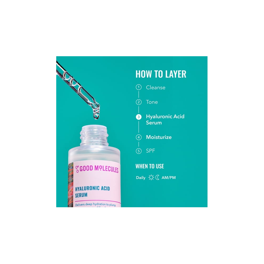 Good Molecules Hyaluronic Acid Serum - 1% Hyaluronic Acid Non-Greasy Ultra-Hydrating Serum for Plumper Skin Skincare for Face 1 fl oz
