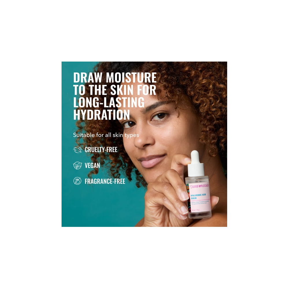 Good Molecules Hyaluronic Acid Serum - 1% Hyaluronic Acid Non-Greasy Ultra-Hydrating Serum for Plumper Skin Skincare for Face 1 fl oz