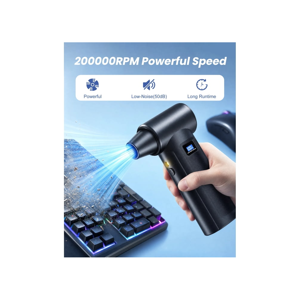 Cordless Air Duster 200000RPM Electric Dust Blower with Brushless Motor 4 Gear Adjustable Jet Dry Blower Air Blower for Computer Keyboard House Pet and Car