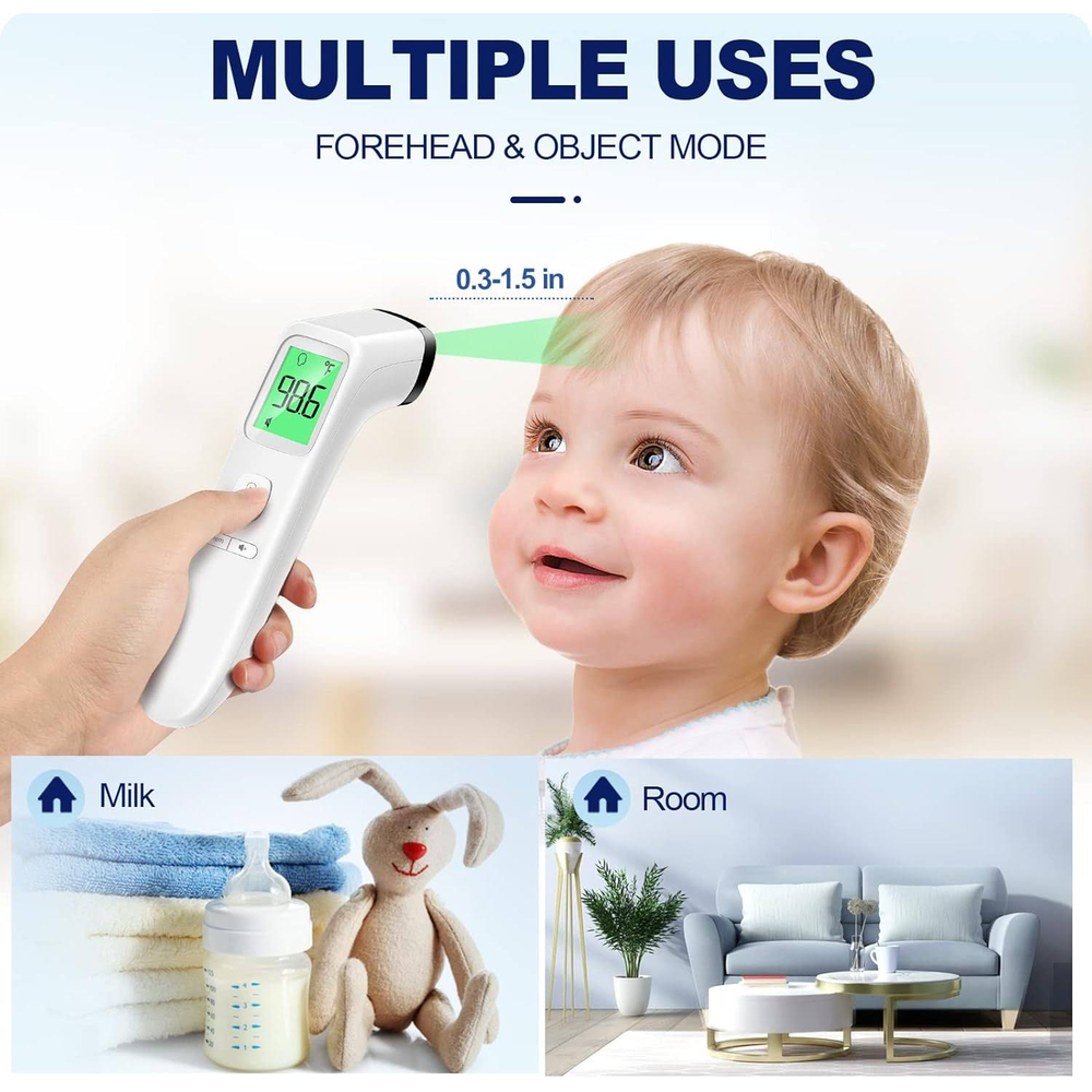 Thermometer for Adults and Kids Digital Forehead Thermometer with Fever Alarm Silent Mode & 35-Set Memory Object 2 in 1 Mode