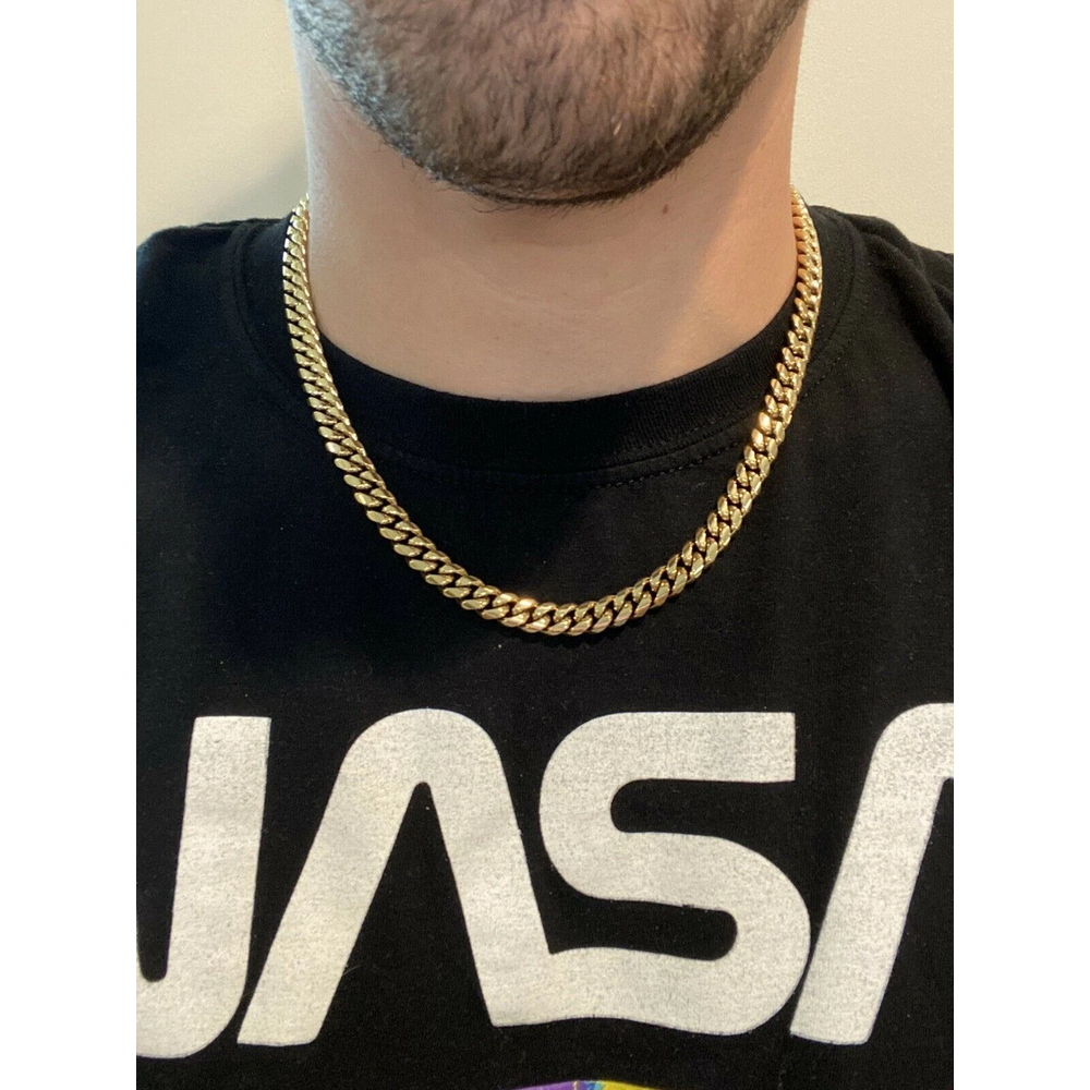 Real Miami Cuban Link Chain 14k Gold Plated Stainless Mens Necklace Choker 8mm