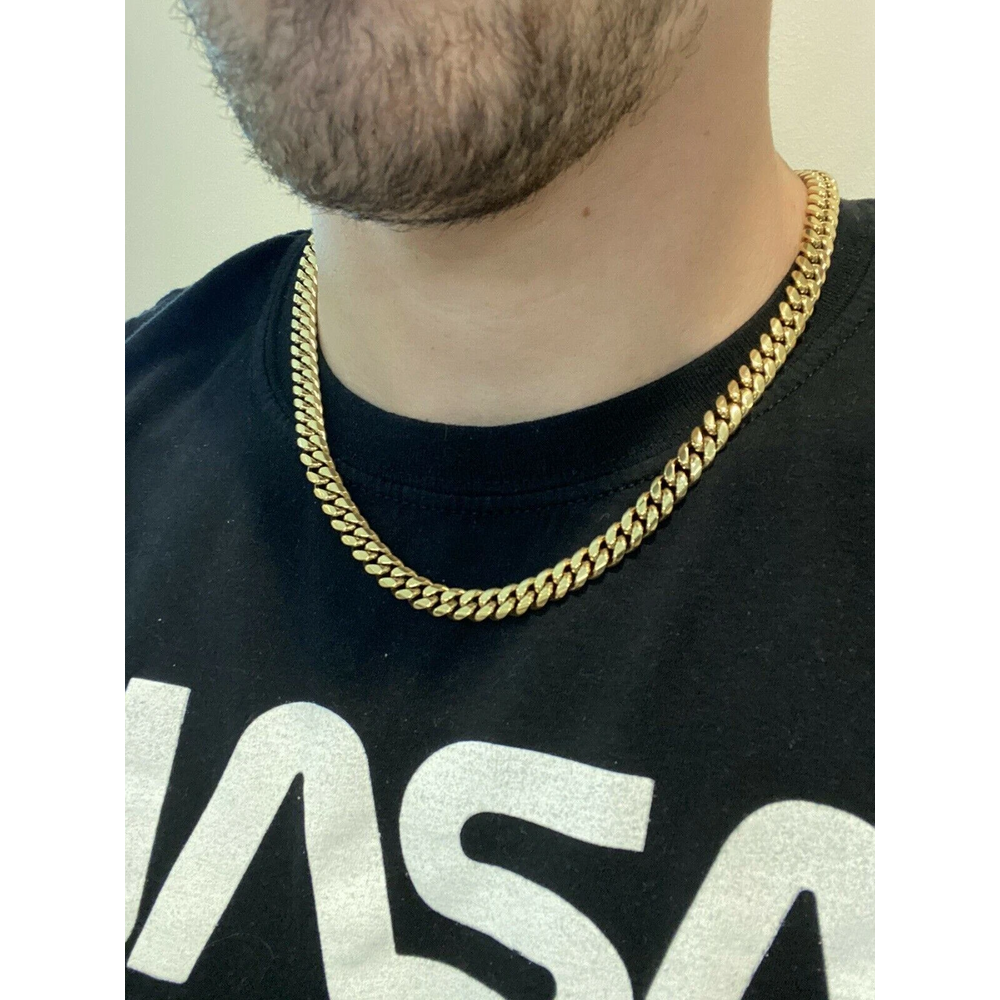 Real Miami Cuban Link Chain 14k Gold Plated Stainless Mens Necklace Choker 8mm