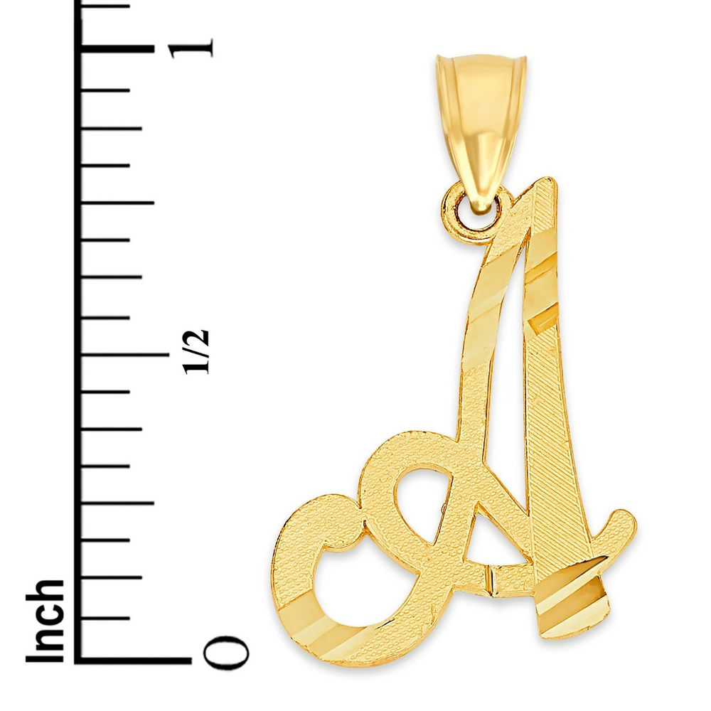 10k Real Solid Gold Initial Pendant Personalized Cursive Letter Charm Jewelry