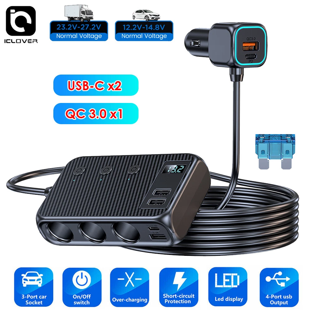9in1 Car Charger Cigarette Lighter Splitter Adapter Fast USBC Socket QC PD 30W