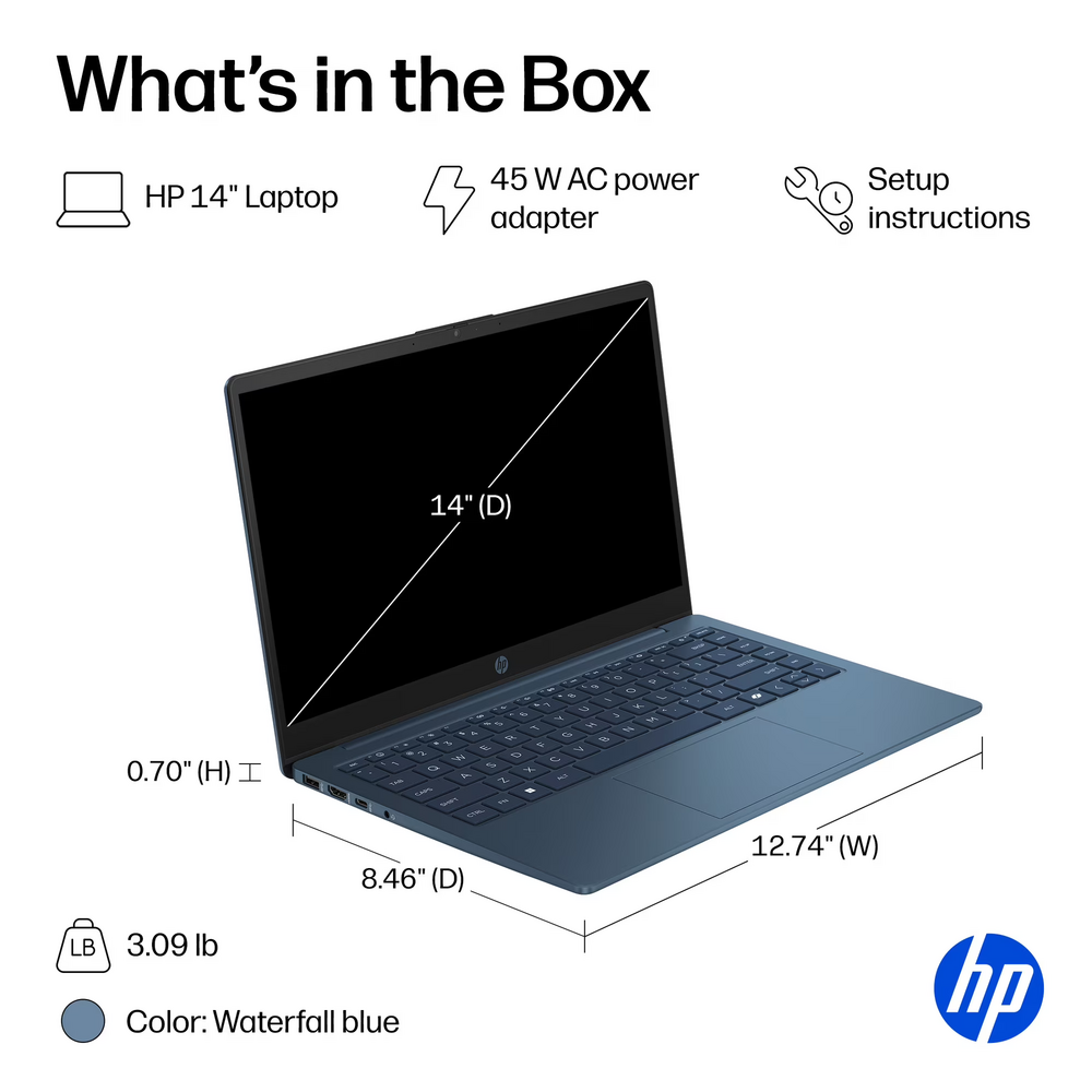 HP 14 inch HD Windows Laptop AMD Athlon Silver 7120U Processor