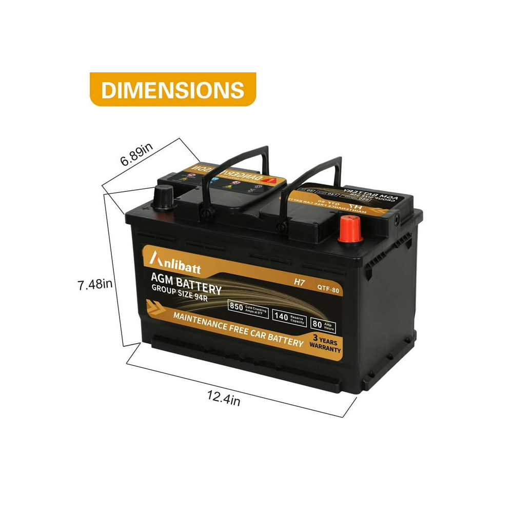 Anlibatt Platinum AGM Group 94R Battery 12 Volt Rechargeable Automotive Batteries for Car H7 850CCA 80Ah 140RC