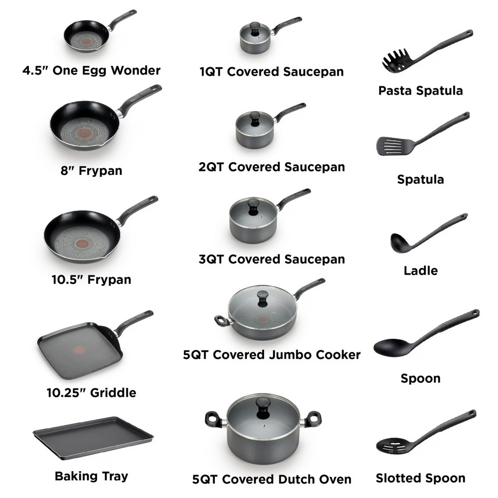 T-fal Easy Care 20 Piece Non-Stick Pots and Pans Cookware full Set