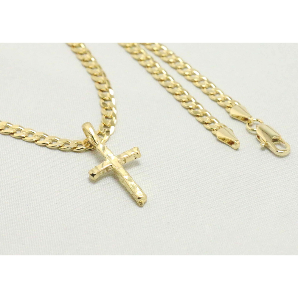 14kt Gold Chain Necklace Cuban Chain Nugget Cross Necklaces for Women and Men