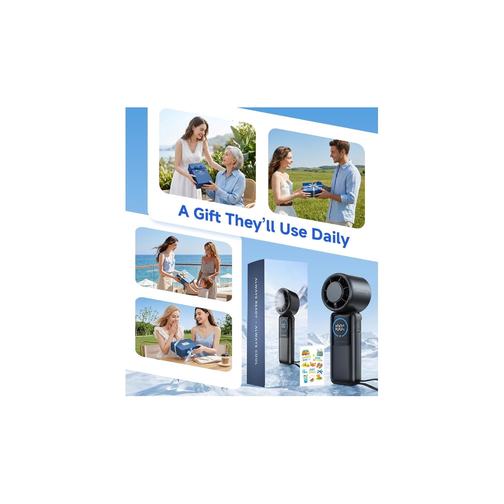 Portable Handheld Fan 8000mAh Rechargeable Personal Fan 100-Speed Wind Built-in Type-C Cable LED Display135° Tilt Foldable for DeskNeckTravel