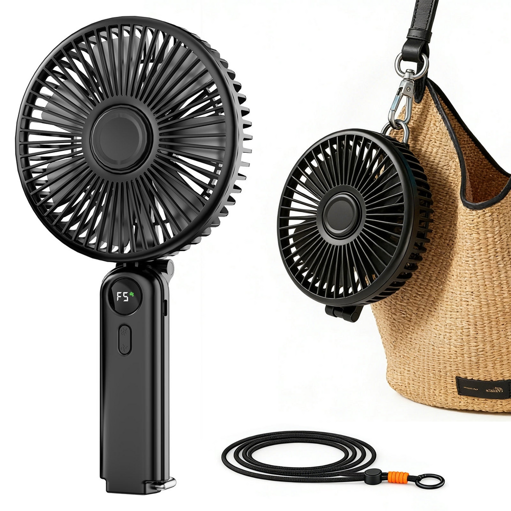 6-inch Portable Handheld Fan 10000mAh Rechargeable Personal Fan up to 40H Runtime 5-Speed Long-Range Airflow 6000RPM Brushless Motor
