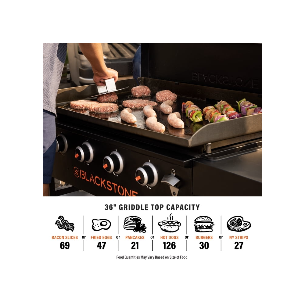 Blackstone Original Outdoor Griddle 36 Inch 4-Burner Flat Top Grill with Hard Cover Black