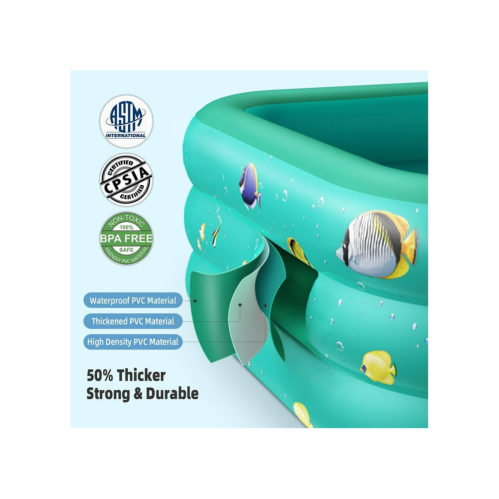 Inflatable Pool 6.9 x 5 x 1.8 ft Family Swimming Pools for Kids Toddlers Infant Adult Rectangular Thickened