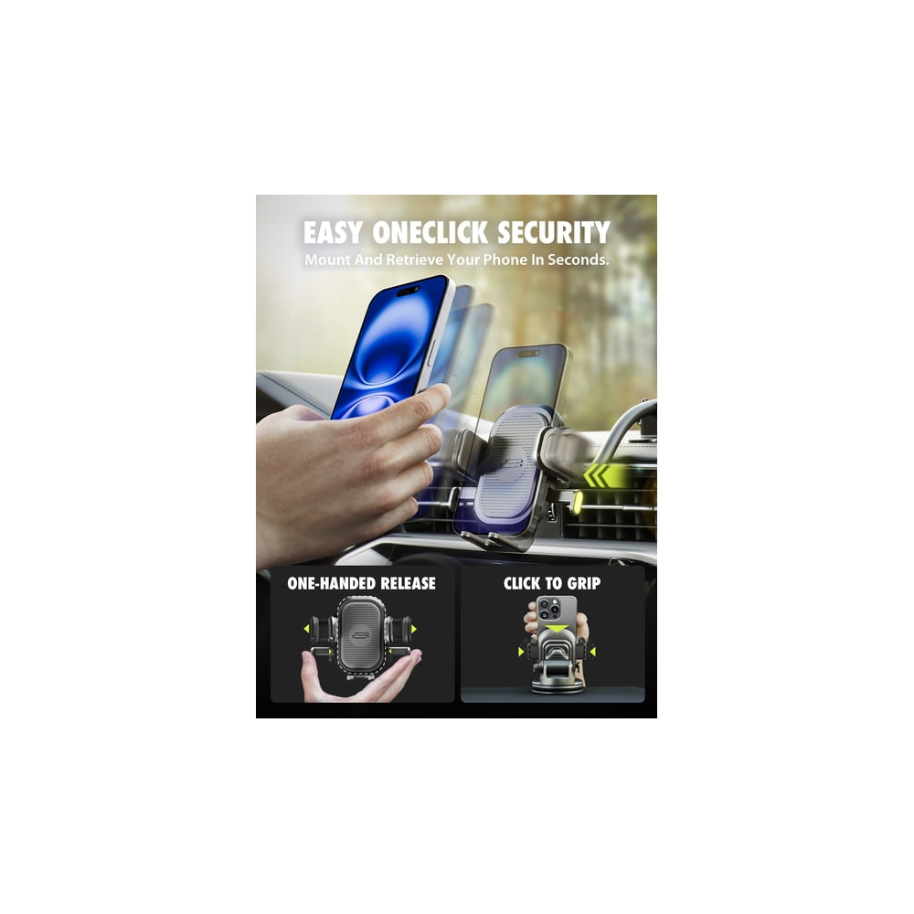 Car Phone Mount for Dashboard, Windshield & Vent with 7" Gooseneck & 360° Rotation
