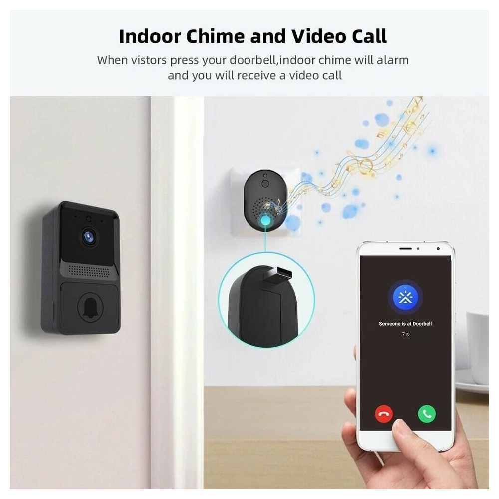 Smart Wireless WiFi Doorbell Intercom Video Camera Door Ring Bell Chime Security