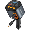 Retractable Car Charger, 5 in 1 Fast Car Phone Charger 90W, Bluetooth 5.3 FM Transmitter Adapter