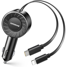 Retractable Car Charger with Retractable Cords, Small Fast Charge Retractable Car Phone Charger