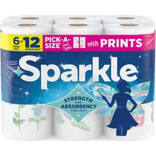 Sparkle Pick A Size Paper Towels Spirited Prints 6 Double Rolls, 12 Regular