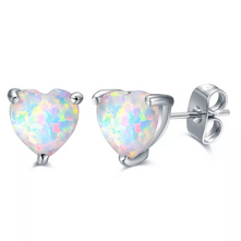White Gold Plated Heart Opal Stud Fancy 18K Earrings