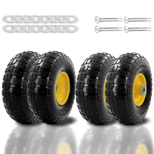 4-piece set of 10-inch flat-free solid rubber tires and wheels