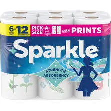 Sparkle Pick A Size Paper Towels Spirited Prints 6 Double Rolls, 12 Regular