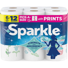 Sparkle Pick A Size Paper Towels Spirited Prints 6 Double Rolls, 12 Regular
