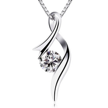 Women Elegant 925 Silver Necklace Pendant Cubic Zircon Wedding Chain Jewelry
