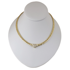14K Gold Plated Cz Heart Cuban Choker Chain Necklace And Bracelet Set