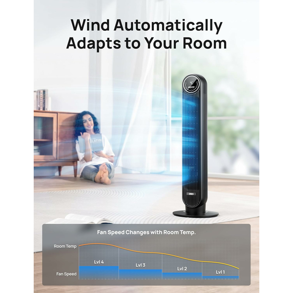 Dreo Tower Fan for Bedroom, 25ft/s Velocity Quiet Floor Portable Fan
